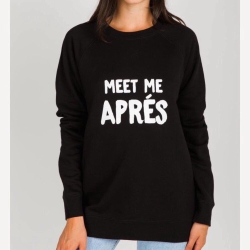 Brunette The Label Black Sweatshirt with White "MEET ME APRÉS" Graphic